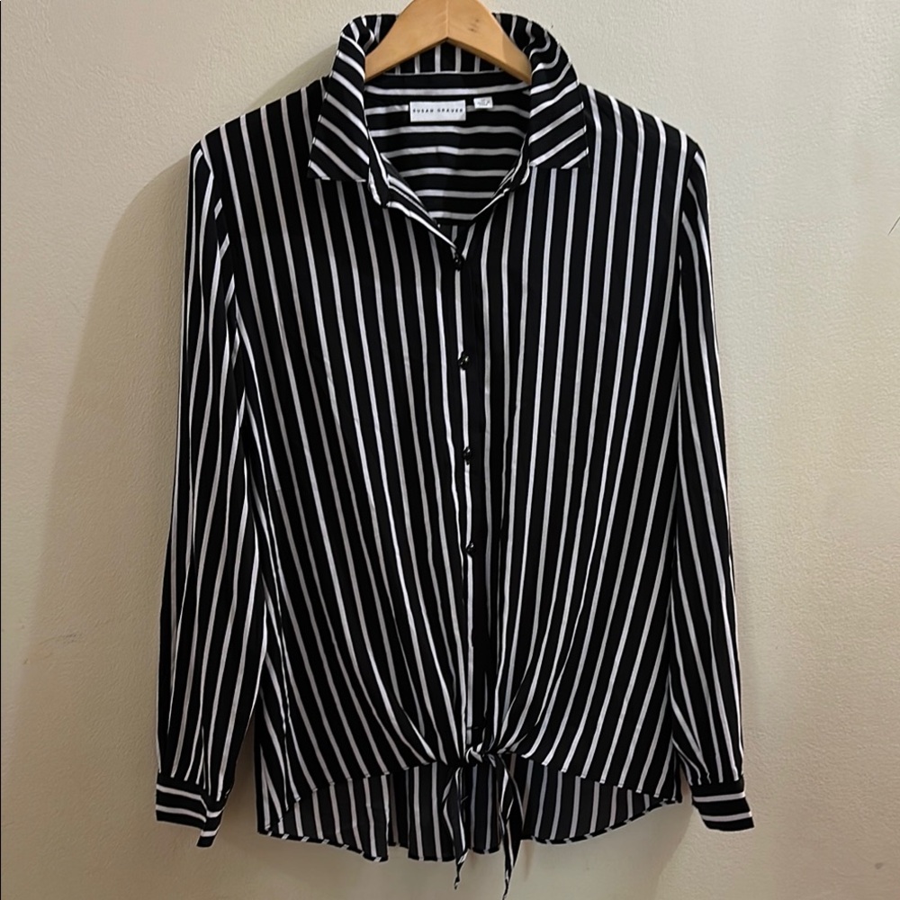 Susan Graver Black and White Long Sleeve Button Down Shirt